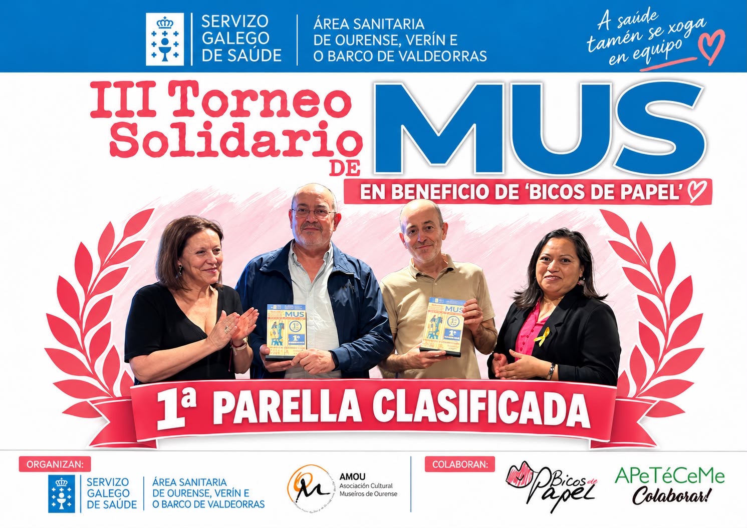 1.ª pareja clasificada del III Torneo Solidario de Mus de Ourense 2026