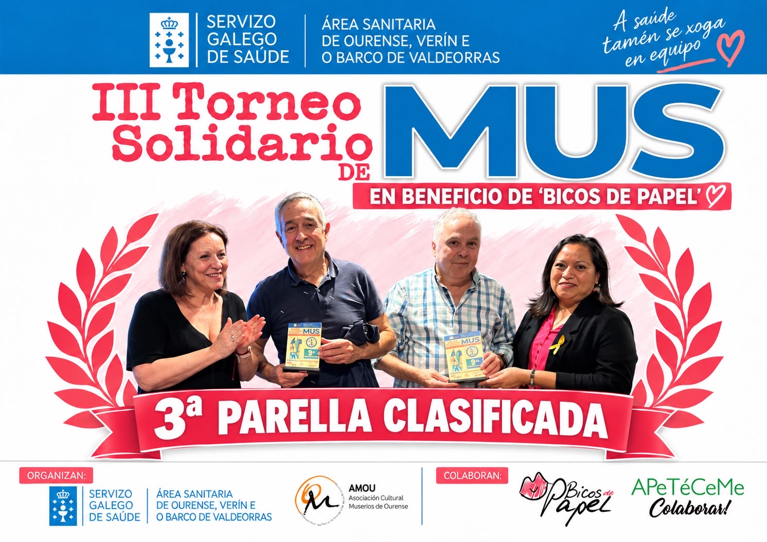 3.ª pareja clasificada del III Torneo Solidario de Mus de Ourense 2026